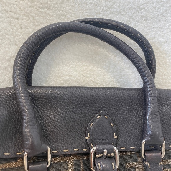 Fendi Selleria handbag in brown monogram canvas and brown grained leather - Picture 4 of 13